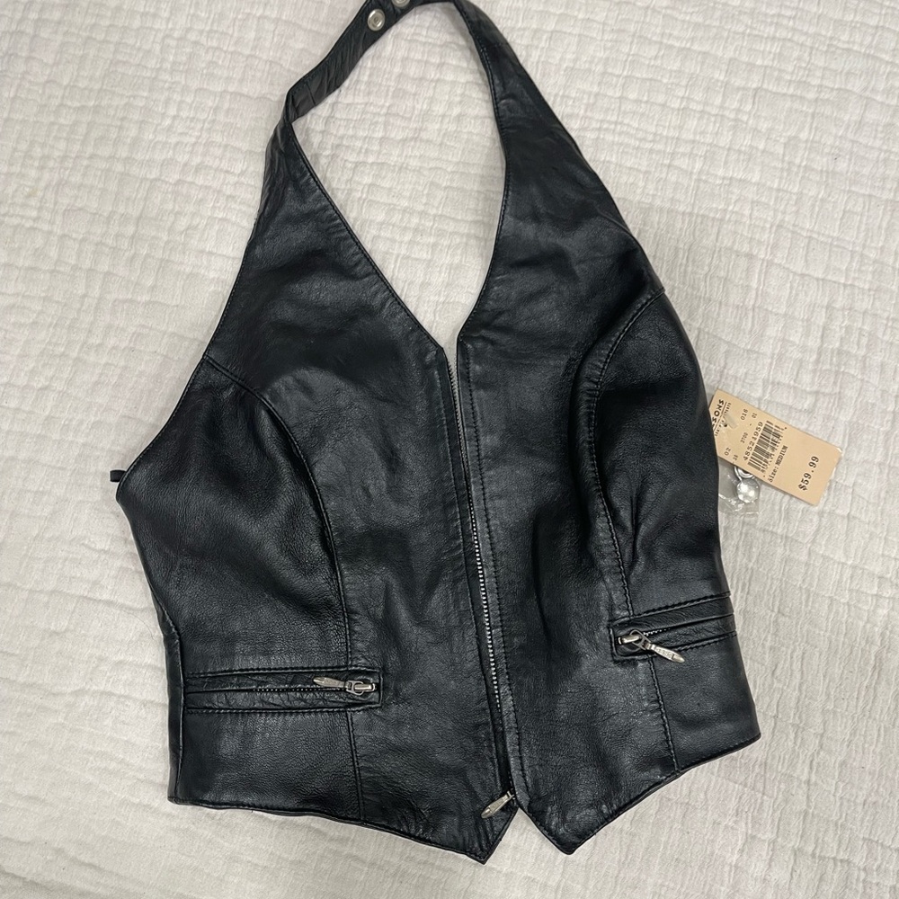 Chic Black Leather Halter Vest